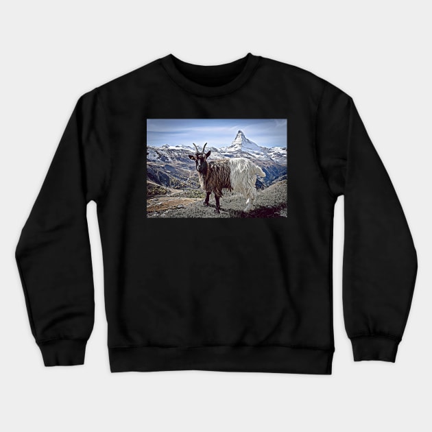 Matterhorn and Goat, Zermatt, Switzerland, Crewneck Sweatshirt by BokeeLee